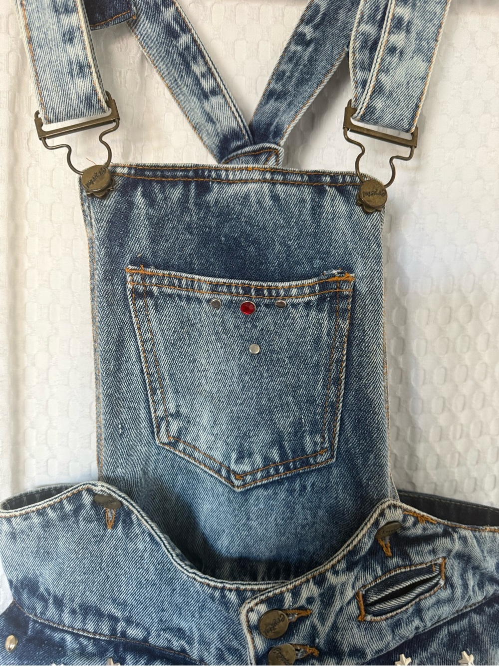 Vintage Crystal 90s Embellished Denim Detachable Overall Skirt 11/12 - Picture 5 of 10